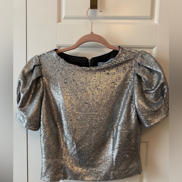 ANTONIO MELANI Tops - ANTONIO MELANI Silver Sequin Puff-Sleeve Top